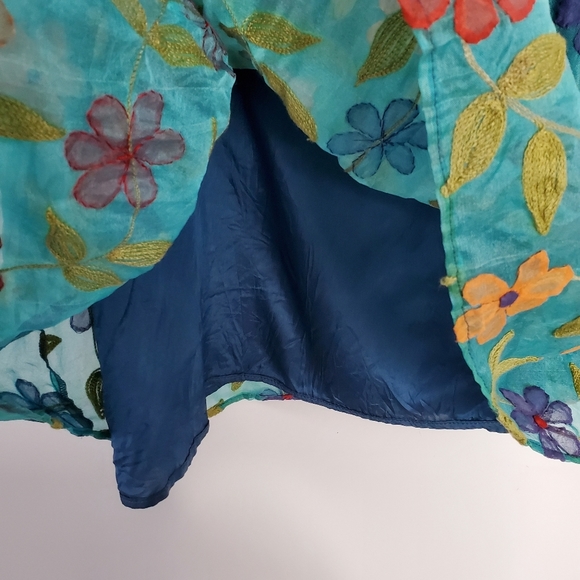 Barbeau 100% silk colourful floral skirt with embroidery size 8 - Picture 8 of 12